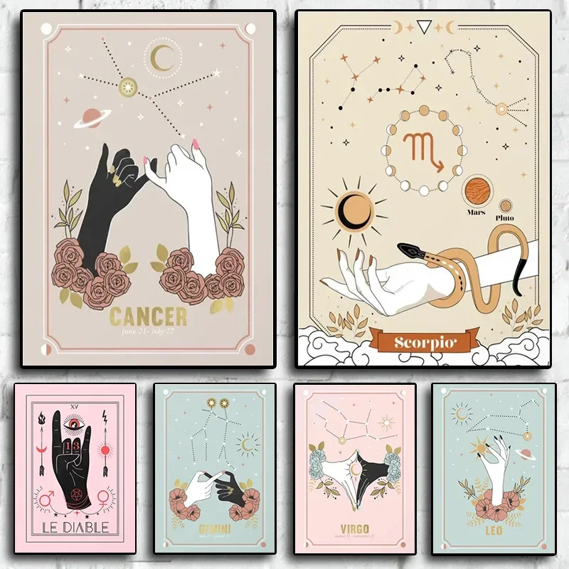 البوهيمي زودياك التارو علم التنجيم الفني سلسلة المشارك الجمالية HD طباعة جدار صور قماش لوحات لغرفة النوم ديكور المنزل #1