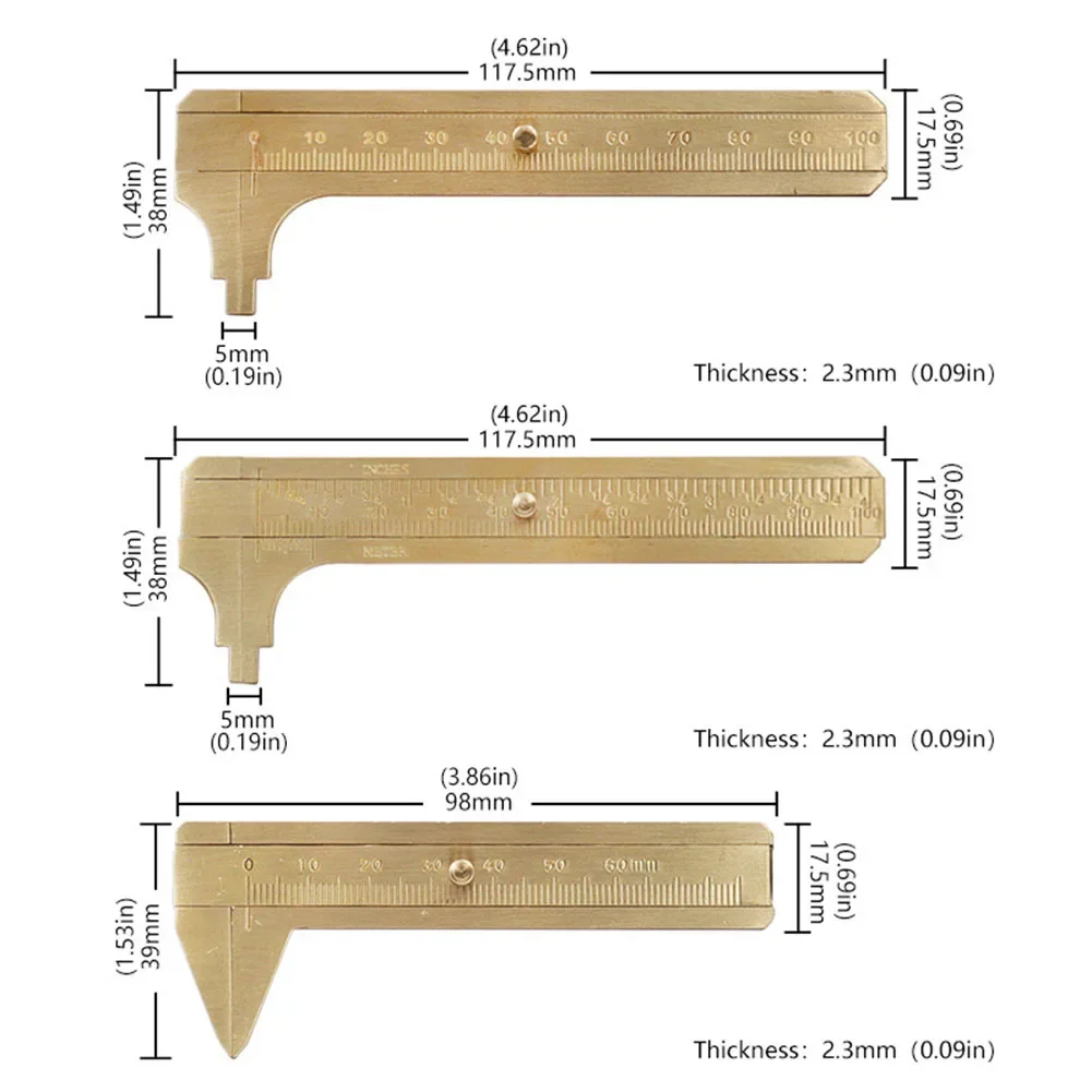 1Pc Brass Caliper Portable Copper Vernier Single/Dual-Scale Measuring Ruler 60/80/100mm For Carpentry Testing Manual Tool