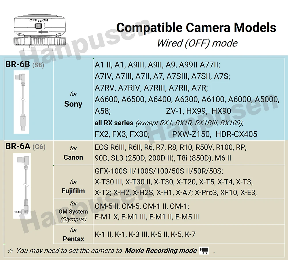 BR6 Käfiggriff-Tastenfernbedienung für Videoaufnahmen für Sony A1 A9 Z200 NX800 A7V ZVE10; Für Canon Nikon Fujifilm Olympus Pentax – Detail 2