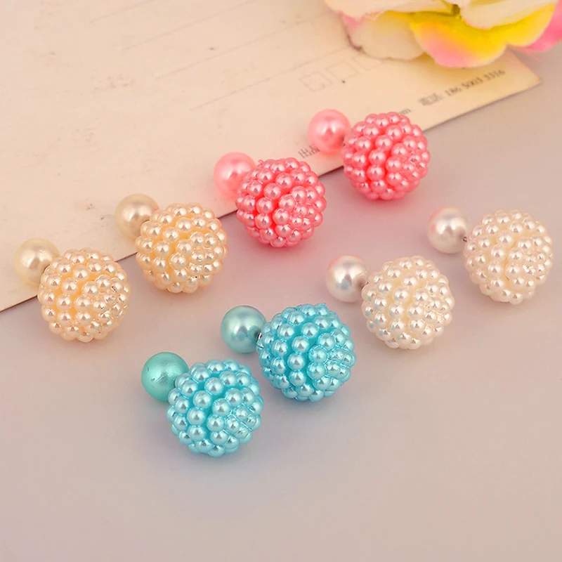 11 Colors Brand Double Side Imitation Pearl Fashion Earring Trendy Cute Charm Pearl Statement Ball Stud Earrings For Women