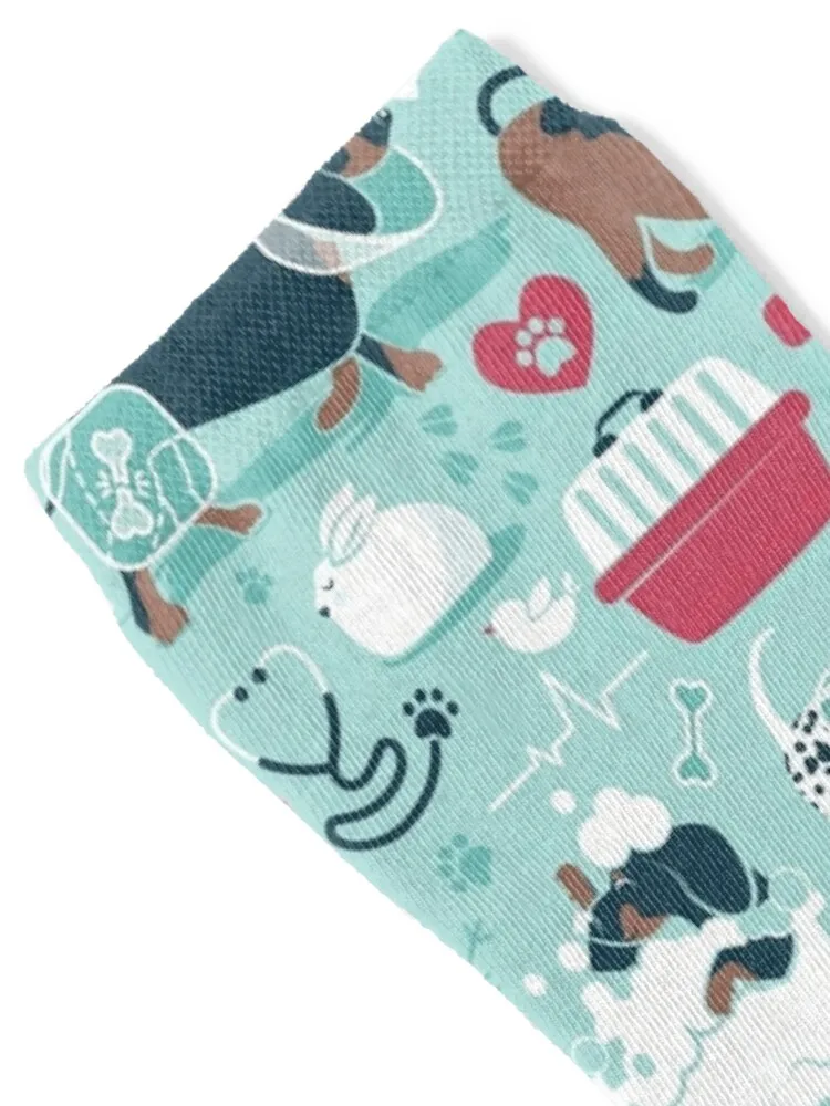 Veterinary medicine, happy and healthy friends // aqua background red details navy blue white and brown cats dogs and othe Socks