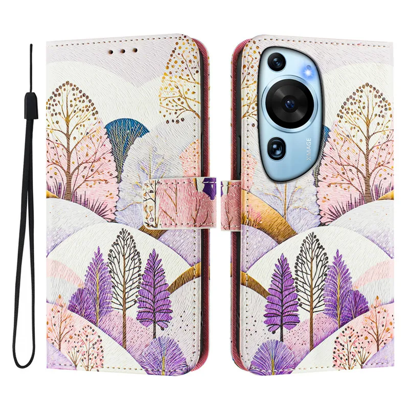P60 Leather Phone Case For Huawei P60 ART P50 Pro P40 P30 P20 Lite Flip Cover Wallet Magnetic Painted Cases Cat Flower Bear 2025 - Image 3