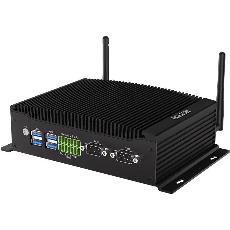 Fanless Industrial PC, Mini Computer Core i7-10810U, DDR4 16GB RAM 512GB M.2 SSD, Micro PC with 2 RS232/485 COM, Dual HD