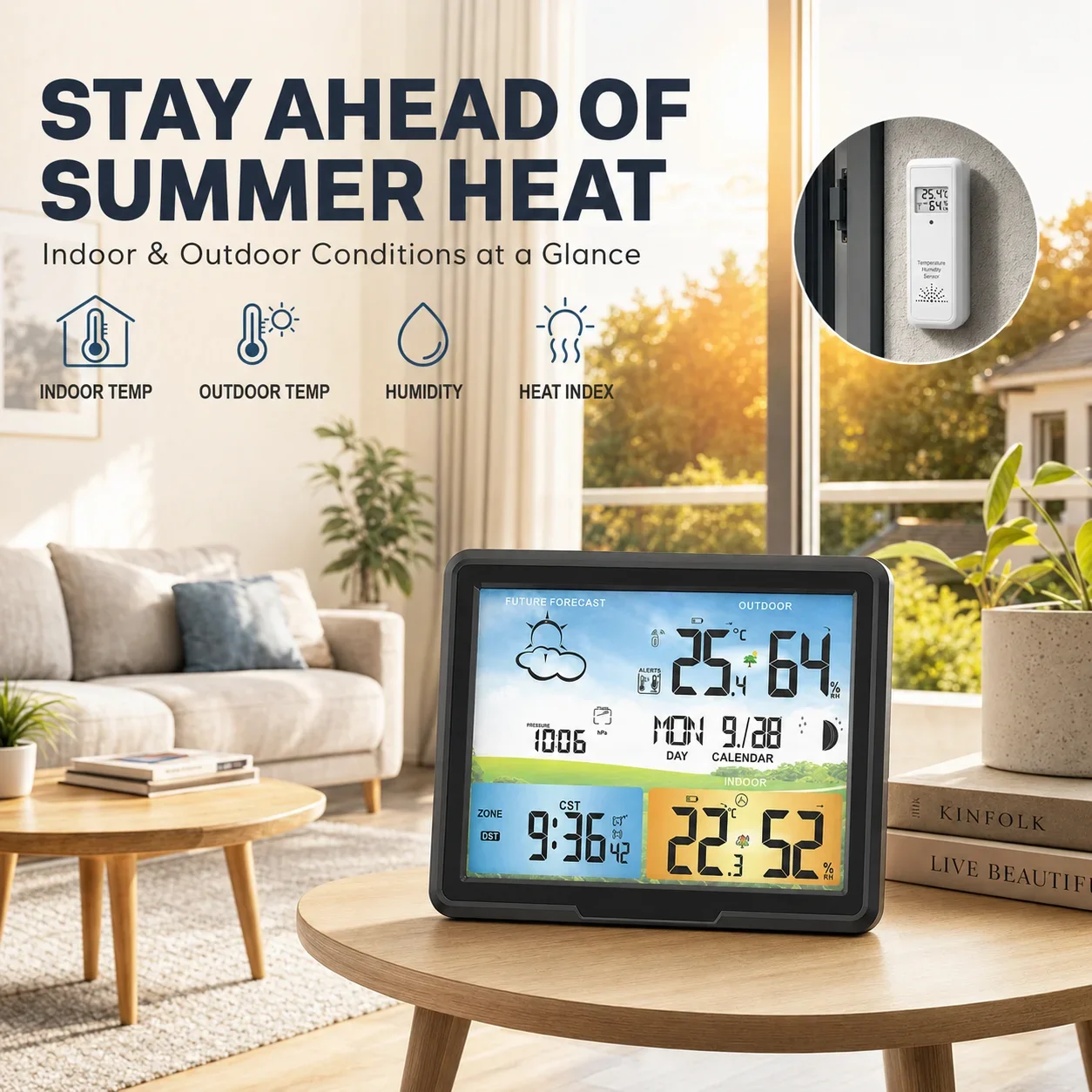 FABISENSE PT20A Wireless Weather Station Indoor Outdoor Thermometer Hygrometer Monitor with Remote Sensor Forecast Clock 1 Set