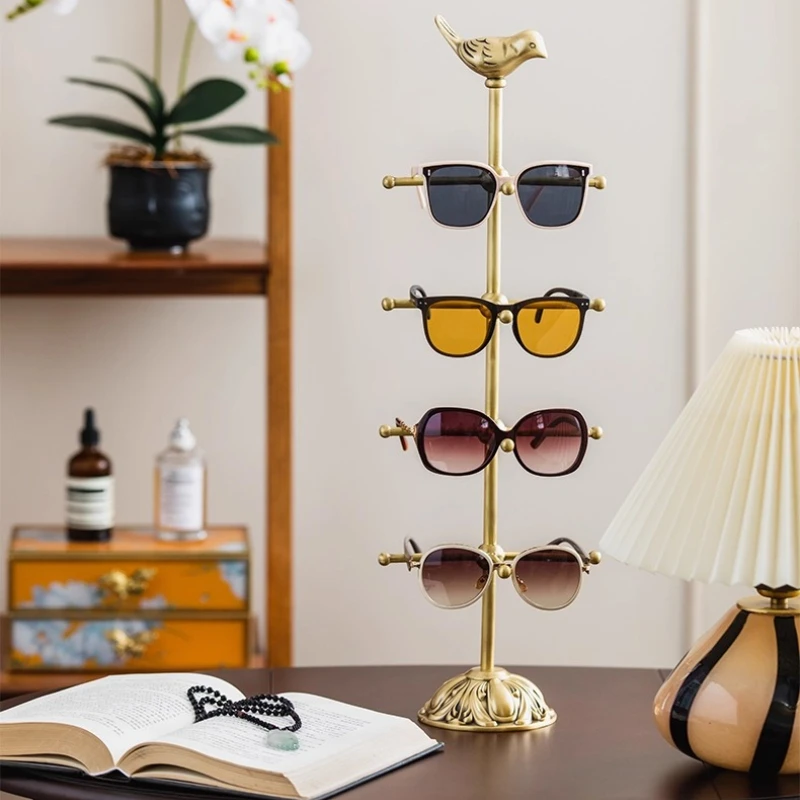 

Luxury Brass Display Stand for Eyeglasses Sunglasses Makeup Jewelry Organizer Earring Necklace Holder Brass Bird Storage Rack