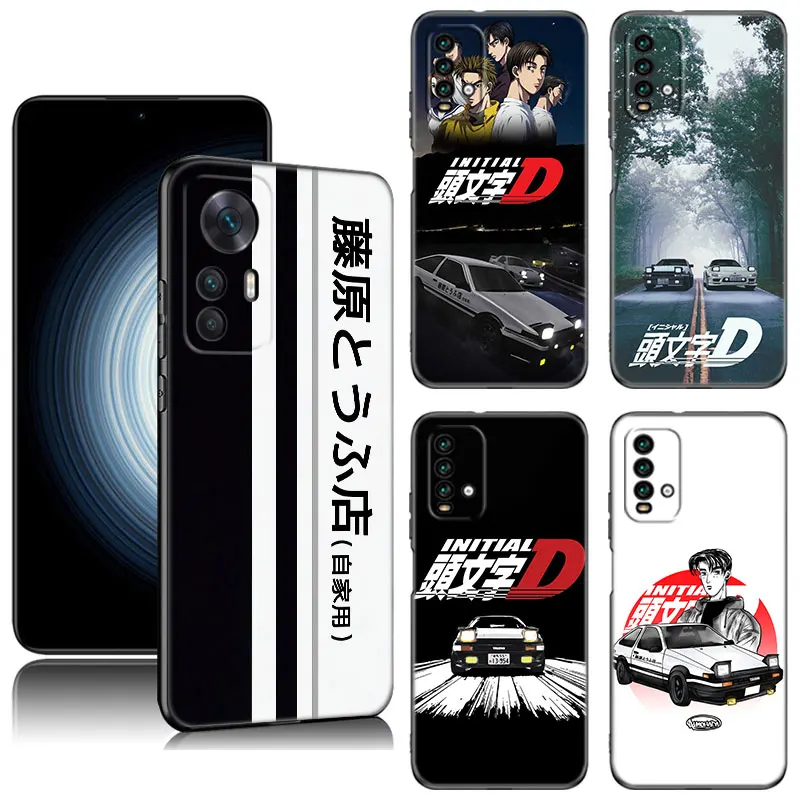 Initial D AE86 Black Silicone Phone Case For Xiaomi Redmi 7A 8A 9A 10A 11A 9C 10C 12C 13C 11 Prime A1 A2 Plus 12 4G Note 9T 12R