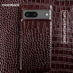 For Google Pixel 7 Pro Case Crocodile Grain Genuine Leather Phone Cover Pixel 10 6Pro 5A capa Protective Etui Back Carcasa Shell