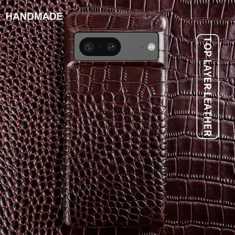 For Google Pixel 7 Pro Case Crocodile Grain Genuine Leather Phone Cover Pixel 10 6Pro 5A Capa Protective Etui Back Carcasa Shell