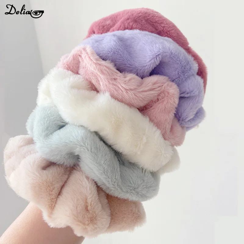 2024 New Winter Warm Soft Hair Scrunchie Furry Elastic Hair Band Women Girls Ponytail Holder Hairs Rubber Band Hair Accessories