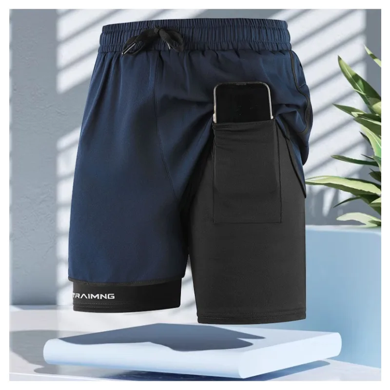 

Новые летние мужские тонкие плавки-имитация двухслойных штанов, свободные и удобные двухслойные пляжные штаны, большие размеры.