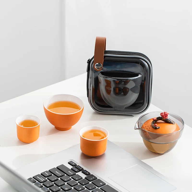 

Portable Ceramic Travel Tea Set Small Outdoor Camping Single Cup Quick Guest Cup One Pot Three Cups Dining Utensils Tea Tools