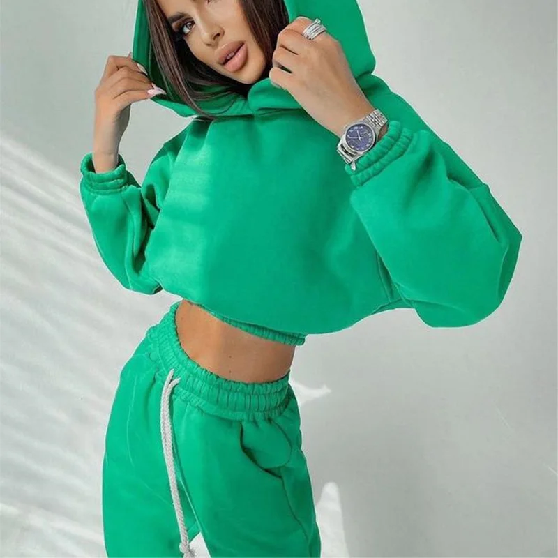 Women Tracksuit Set High Waist Sweatpants And Hooded Sweatshirt Suit Casual Spring Autumn Fitness Two Piece Set Female Outfits