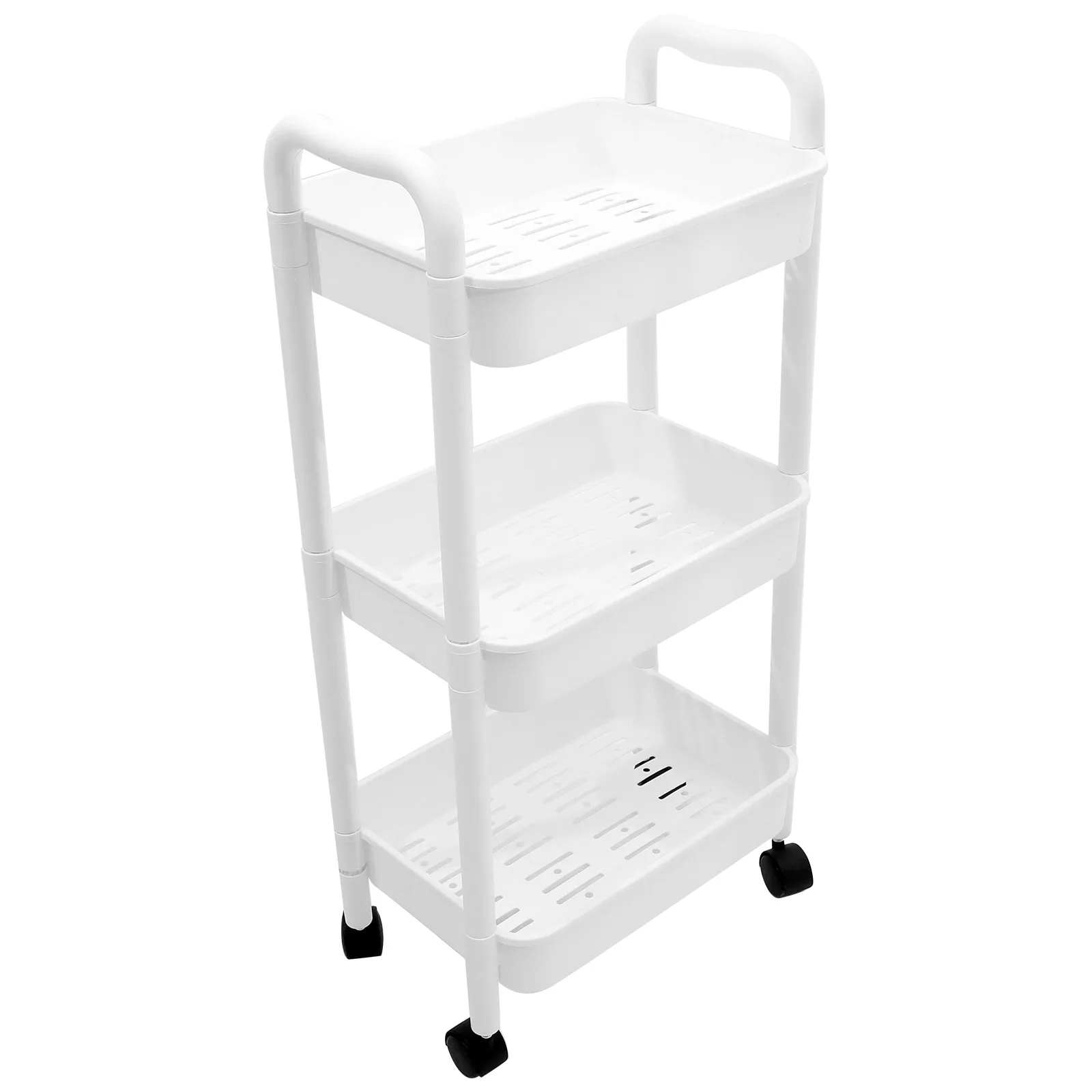 

Multi-tier Storage 2 Layers White Rolling Cart Kitchen Bathroom Kitchen Cart On Wheels With Storage Office Movable Bookshelf