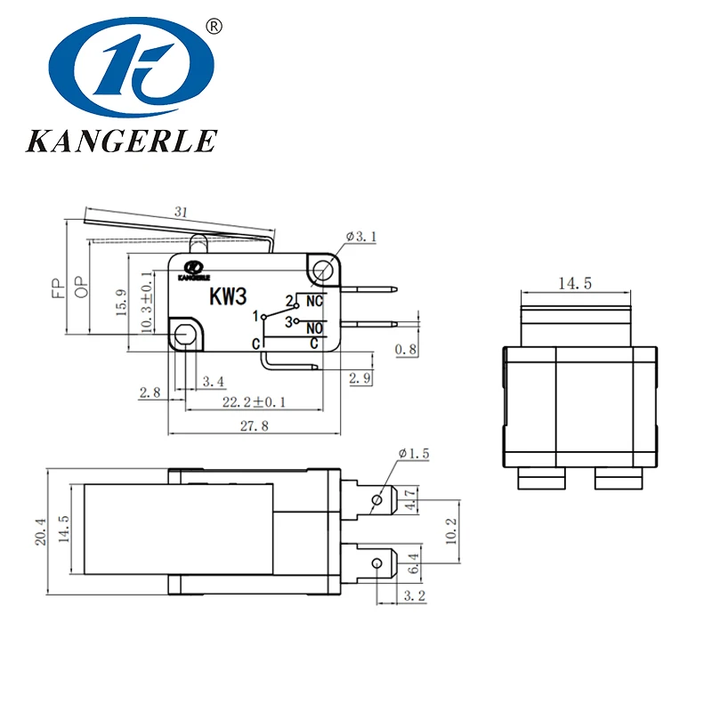 Blade Endstop Micro Switch Microswich Small Micro Limit Switch Micro Switch 2 Pins KW3-16A-16C-4