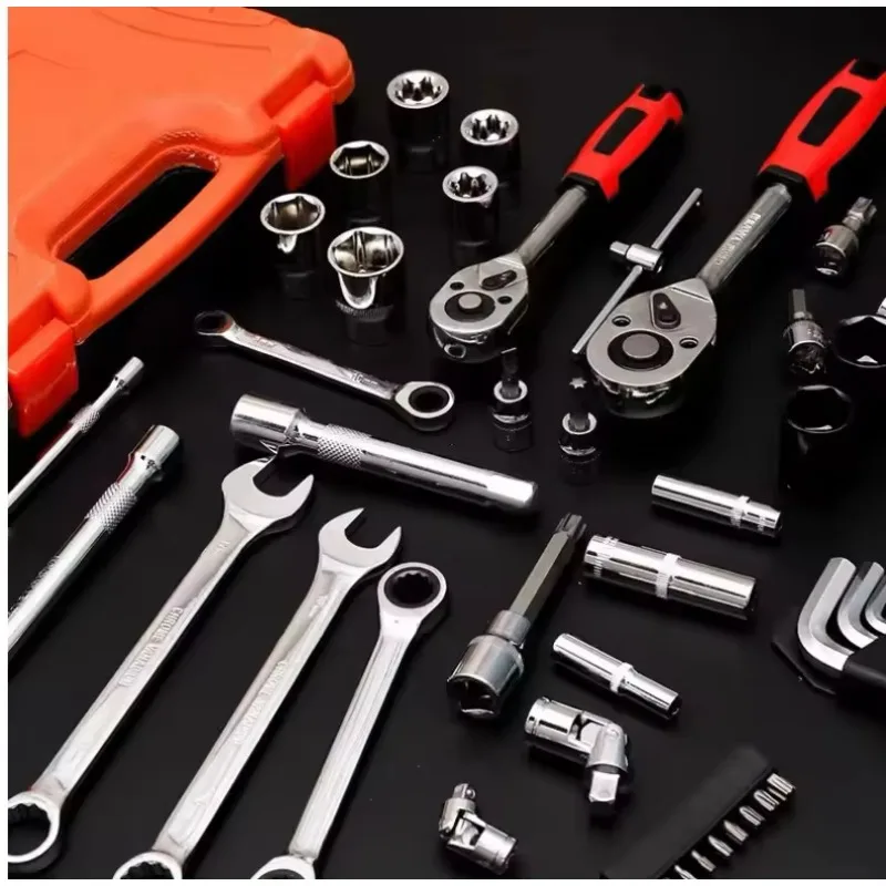 61-pcs Chrome Car Repair Tool Box And Ratchet Wrench Spanner Socket Set Ratcheting Combination Wrench Set