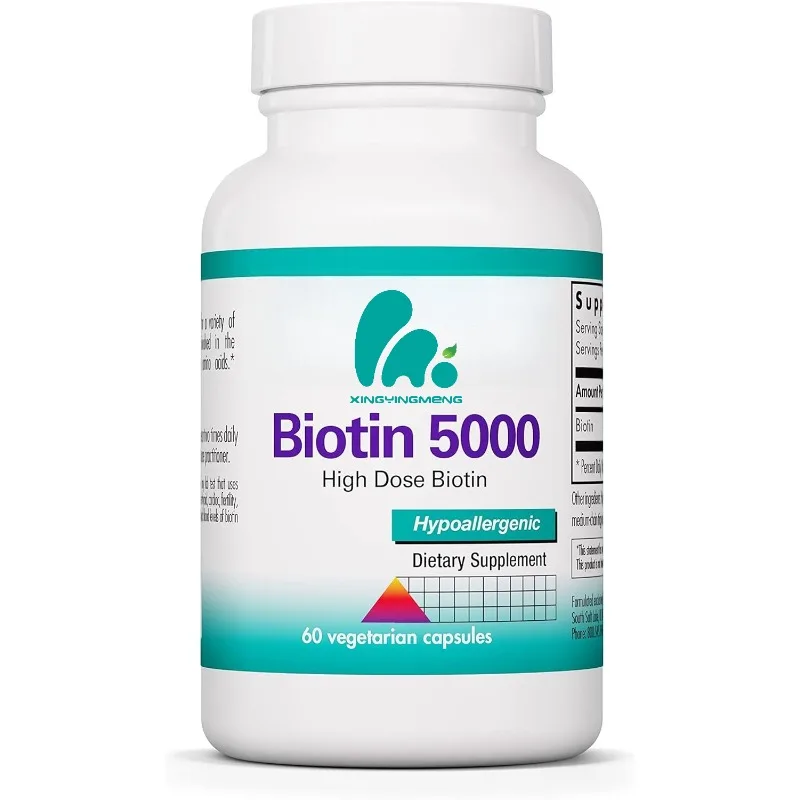 

Nutritional Biotin Supplement -5000mcg Biotin, Hair, Skin, And Nail Vitamins, 60 Vegetarian Capsules