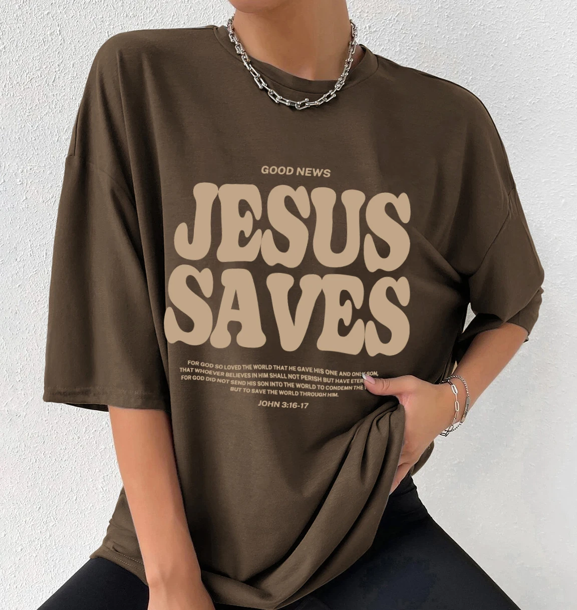 Good News Jesus Saves for God Oversized T-Shirt Jesus Apparel Christian Loose Tee Women Trendy Casual Cotton Aesthetic Top