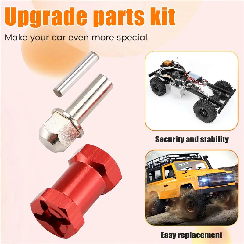 ABJL 4pcs 12mm Hex Wheel Hub Drive Adaptor 20mm Extension Combiner Coupler for 1/10 RC Car Crawler SCX10 D90,Red