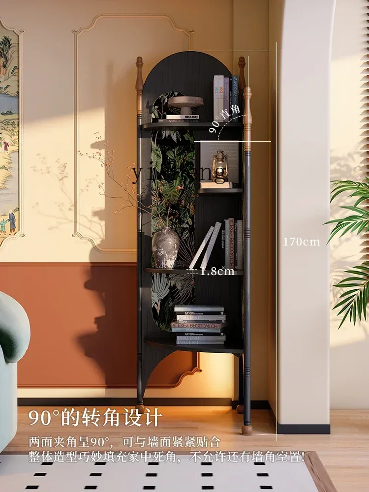 v9.9-YXY Triangle Cabinet Living Room Corner Solid Wood Corner Cabinet Vintage Walnut Wood Storage Rack Bookshelf