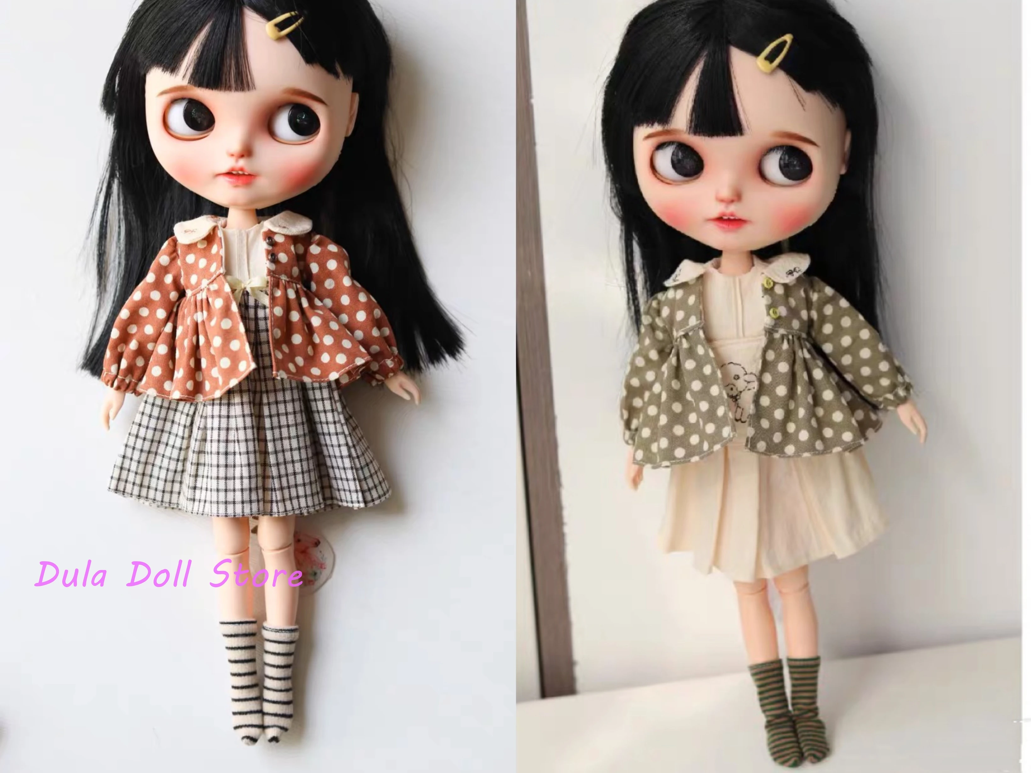 Dula Doll Clothes Dress Polka dot coat skirt Blythe Qbaby ob24 ob22 ob11 Azone Licca ICY JerryB 1/6 Bjd Doll Accessories