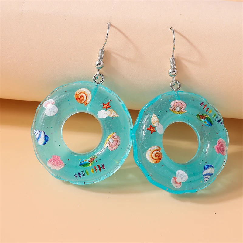 Fashion Candy Color Resin Swim Ring Drop Earrings for Women Girls Party Festival Jewelry Gifts