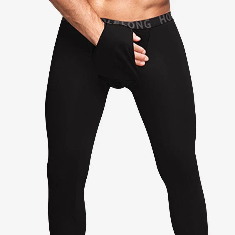 Men's Long Johns Modal Cotton Thin High Elastic Leggings Separated Bag Breathable Indoor Ankle Length Drawers Thermal Underwear