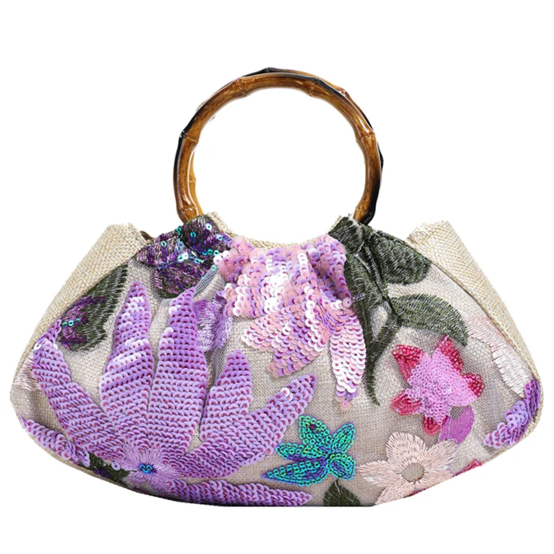 Bolsa de noite bordada com lantejoulas florais para mulheres, bolsa de mão plissada, vintage, vestido de convidado de casamento, festa