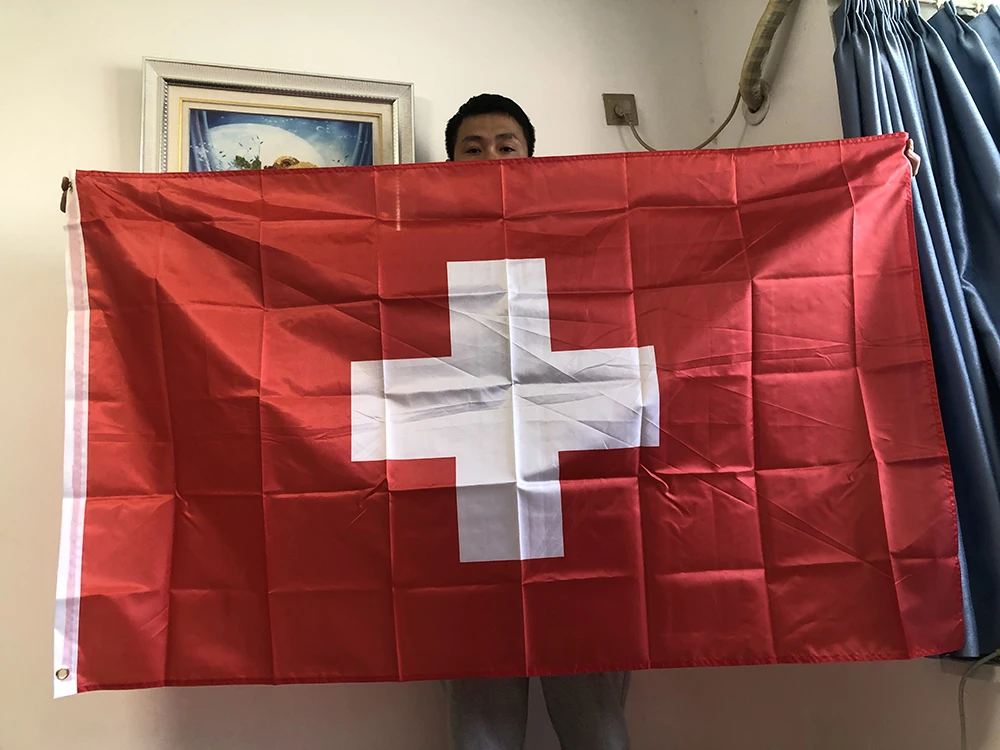 Bendera langit gratis pengiriman bendera Swiss 3*5 kaki poliester bendera gantung 90*150cm spanduk besar bendera Swiss untuk dekorasi