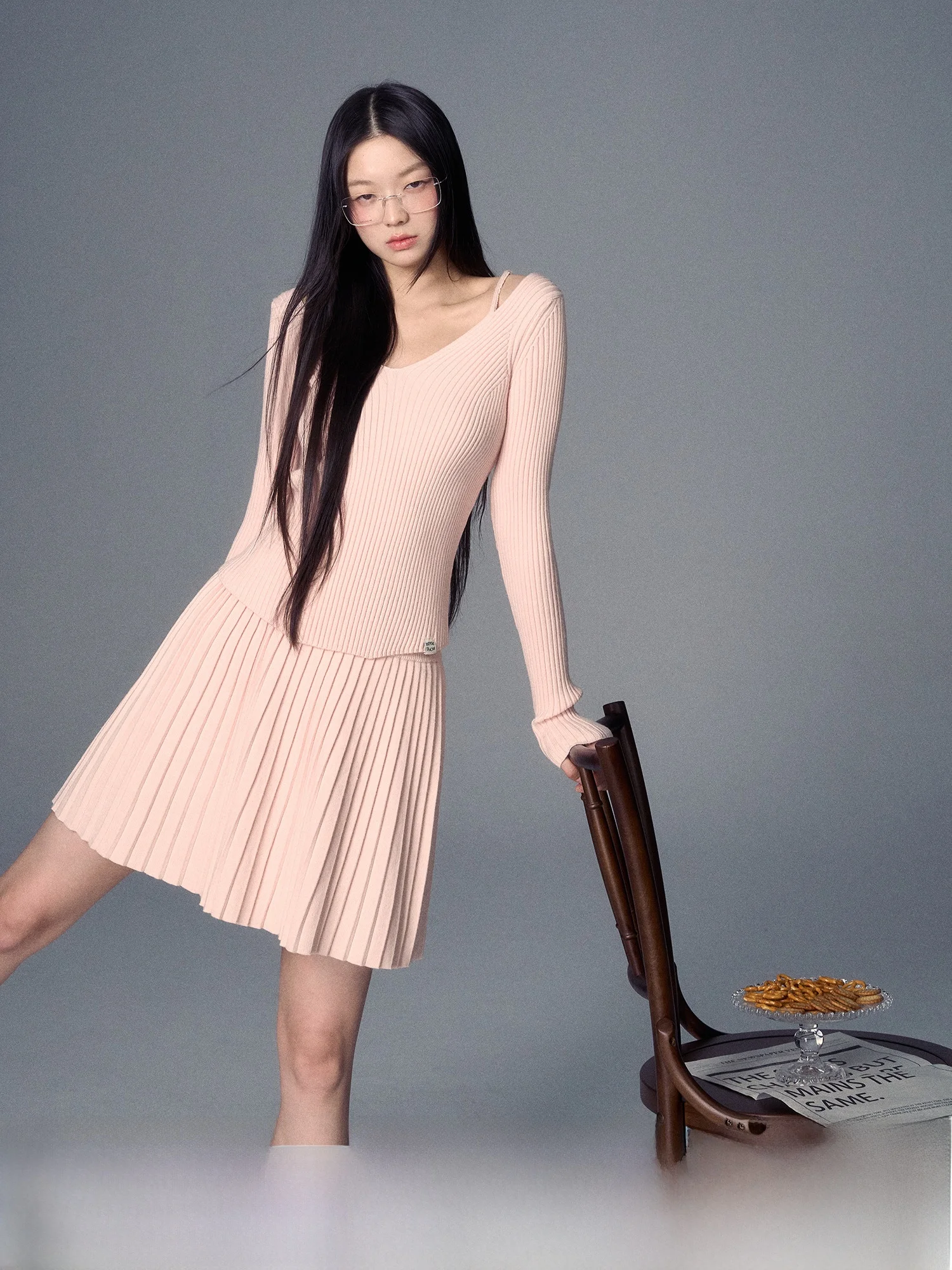 

Women's Pure Desire Knitted V-Ne Top And Skirt Set Commute Sle Winter Faion Two-Piece Suite Long Sve irt