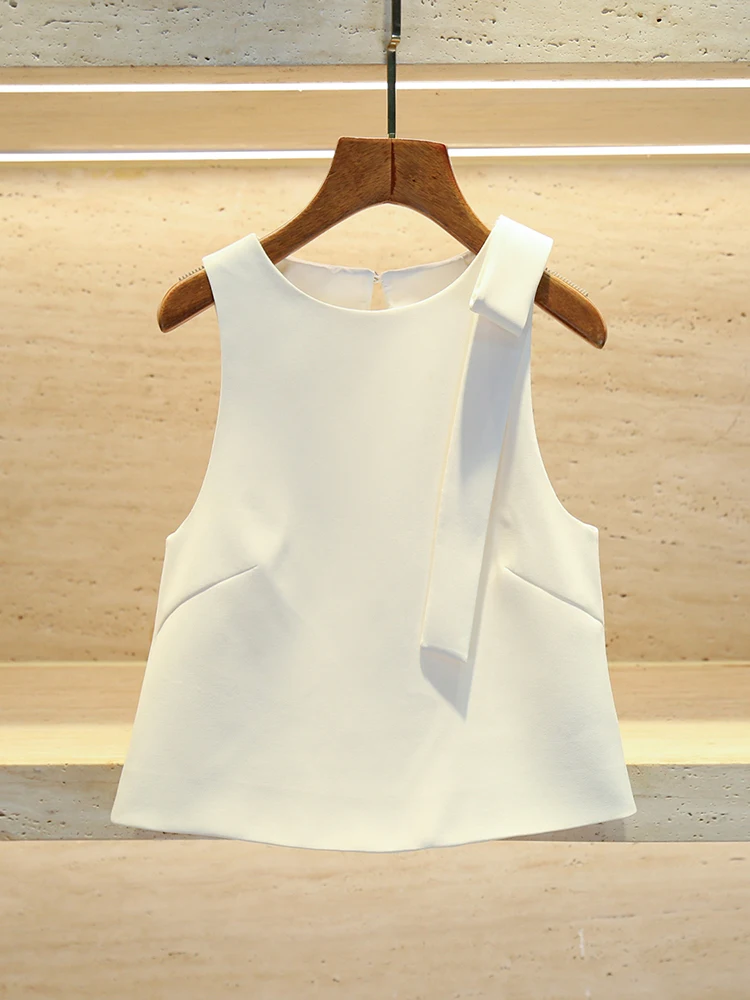 

High-End Women's Knot Svel Vest Top And 3D Flower f Skirt Set Faionable Two-Piece Suit for Summer