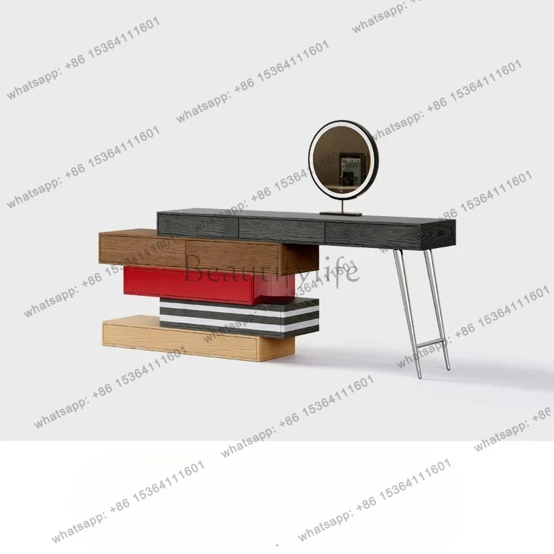 YJ Bauhaus Solid Wood Dressing Table Modern Minimalist Vanity Desk with Mirror for Bedroom
