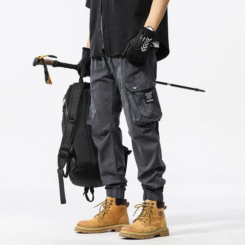 Men's Casual Workwear Pants Multi Pocket Slim Fit Ankle Binding Summer Retro Style for Comfortable Wear
