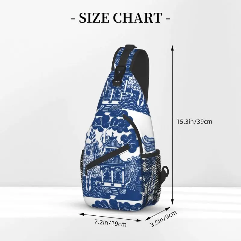 Azul fresco salgueiro chinoiserie azul e branco porcelana inspiração crossbody sling mochila masculino ombro peito saco para viajar