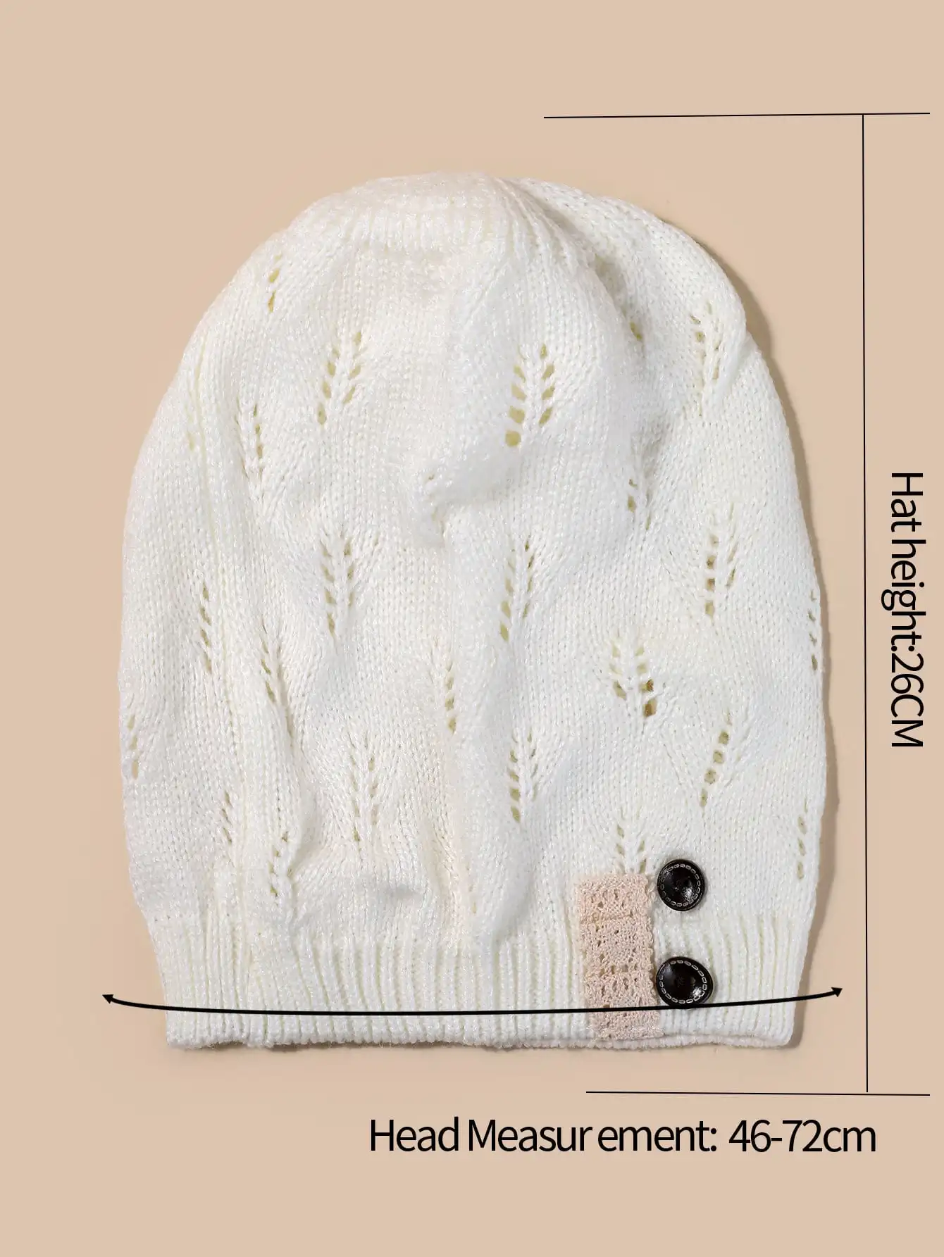 Knit Hollow Leaf Lace Button Warm Hat Women\'s Pullover Beret Hat