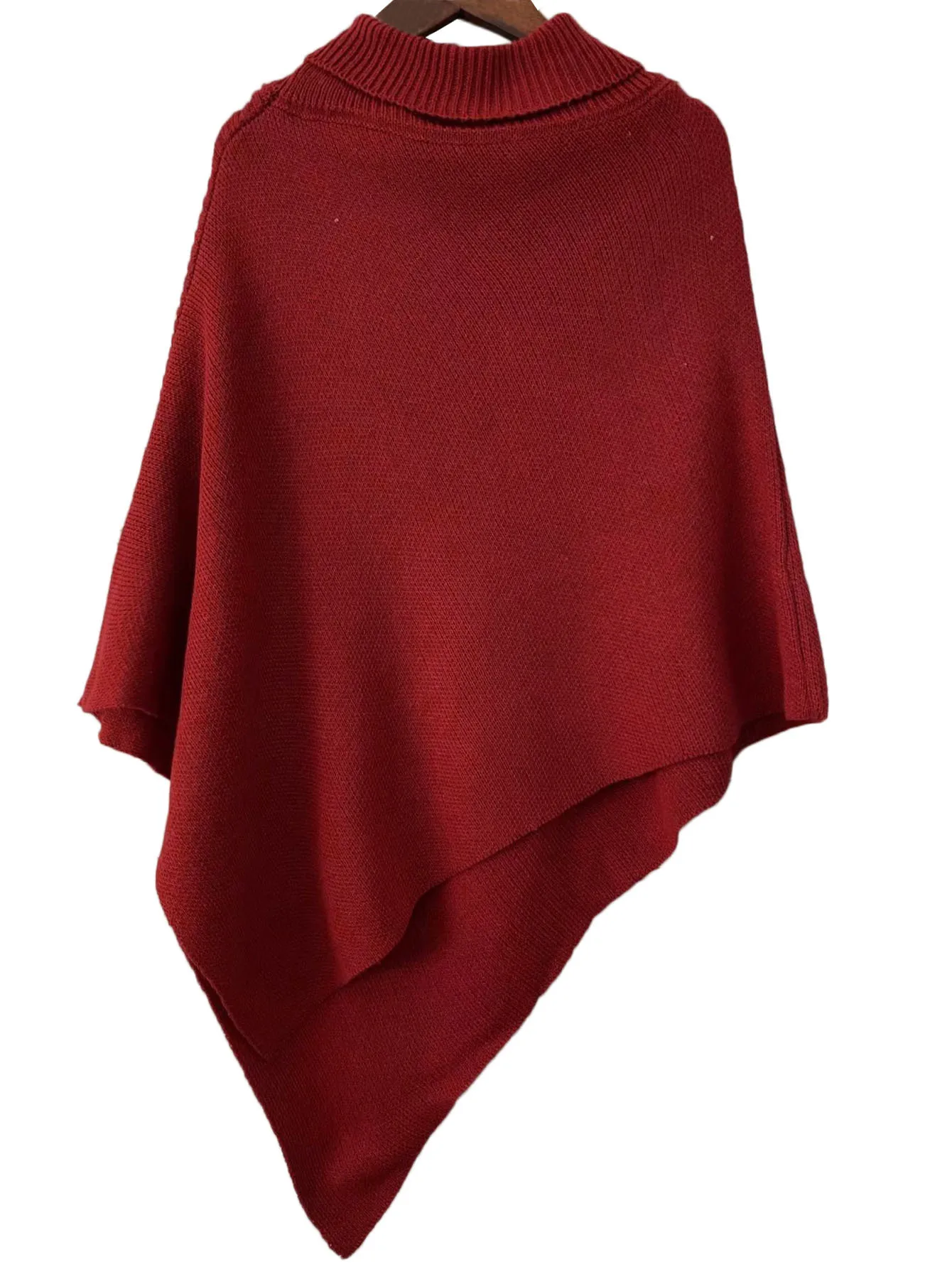 Jersey de punto asimétrico sin mangas con botones laterales y cuello de tortuga para mujer, suéter de capa cálido y pesado para invierno