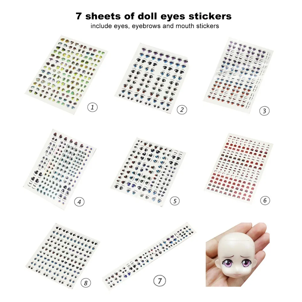 

7pcs Self Adhesive Eyes Stickers Water Decals Water Transfer Decals Eye Paster Colorful Mouth Stickers Resin Projects