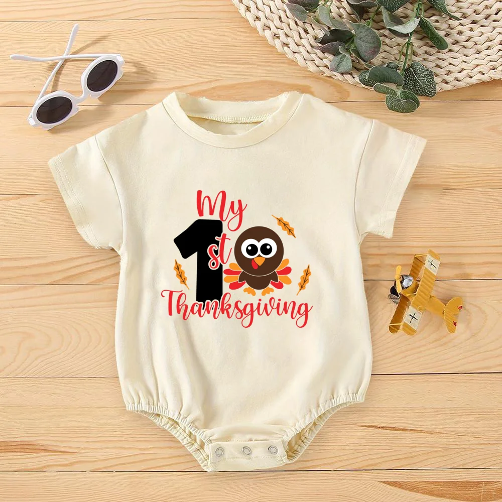 My First Thanksgiving Baby Bubble Rompers Infant Cute Retro Romper Boy Girl Clothes Toddler Thanksgiving Gift Jumpsuit