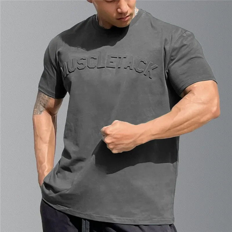 تي شيرت رجالي بأكمام قصيرة للجري ، ملابس رياضية قطنية فضفاضة ، تي شيرت رياضي غير رسمي ، لياقة بدنية ، صيف ، جديد ، أو
