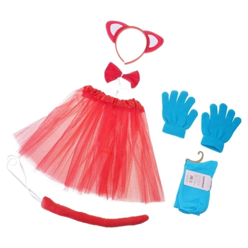 DXAE CATS COTS Zestaw kotów Pałą na głowę Bowtie Tail Gloves Socks Animal Cosplay Strój dla dzieci