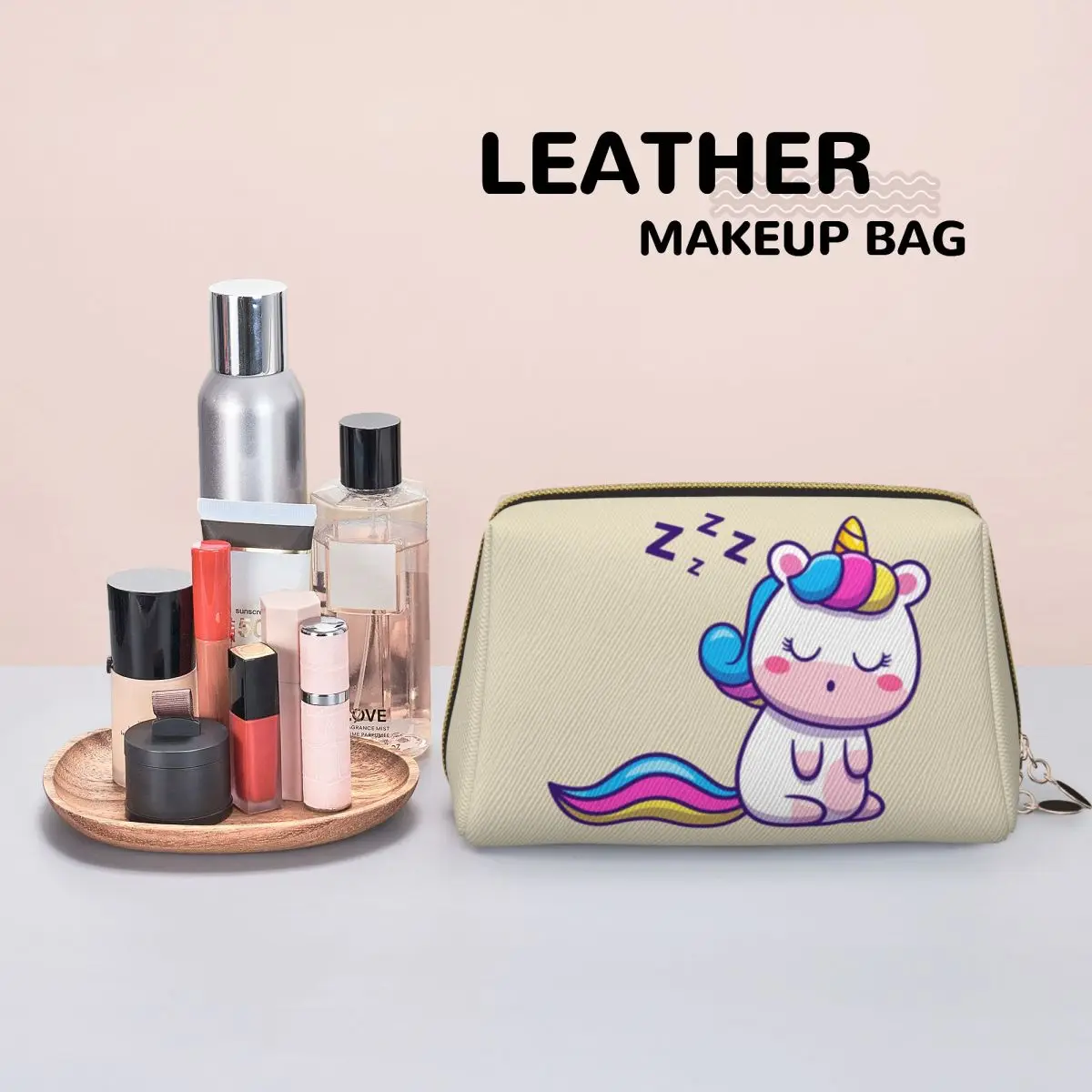 Cute Unicorn Sleeping Cartoon Women Cosmetic Bags Travel Makeup Organizer Pouch Toiletry Storage Dopp Kit Case
