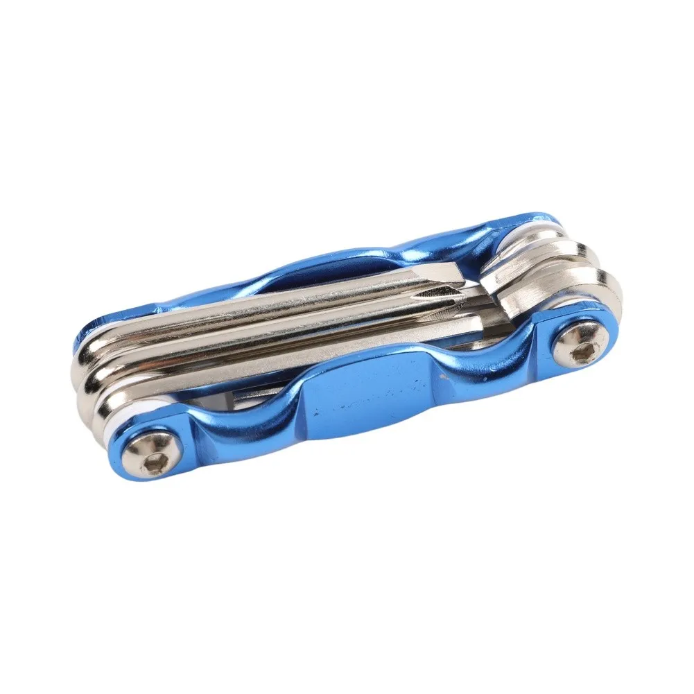 Blue 6 In 1 Foldable Hex Wrench Screwdriver Set For Bike Motorcycle Cycle Repair Portable Lightweight Multitool Hand Tools