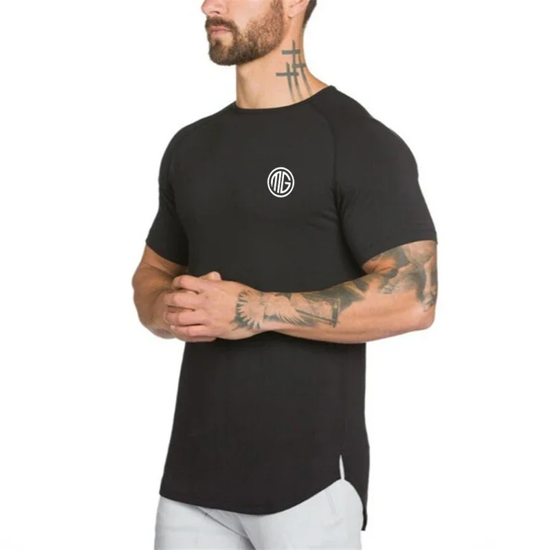 Summer Men Short Sleeve Cotton Breathable Crew Neck Gym Workout Muscle Slim Fit Fitness Bodybuilding Casual Pumping Iron -shirt