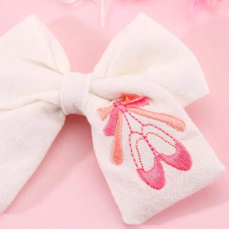 Fashion Embroidery Pink Ballet Shoes Hairpins Handmade Ribbon Hair Bow Clip For Girls Kids Bowknot Hairpin Hair Accessory