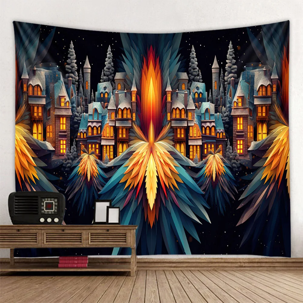 Colorful landscape tapestry wall hanging forest snow night sky dreamy landscape hippie home decoration background cloth poster