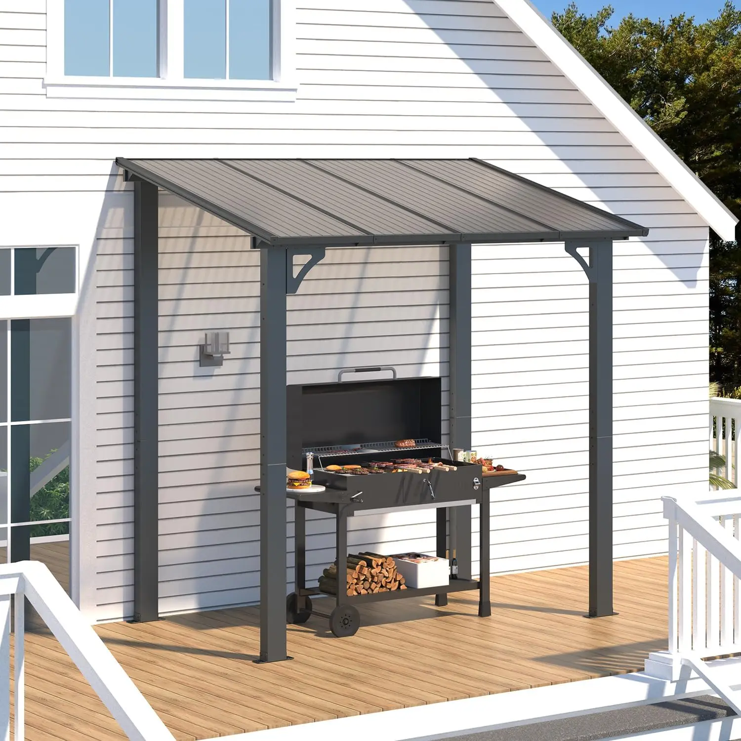 8' x 5' Grill Gazebo Outdoor Pergola for Patio, 5x8 Lean to Hard Top Grill Gazebo Shelter Pergolas and Gazebos Clearance