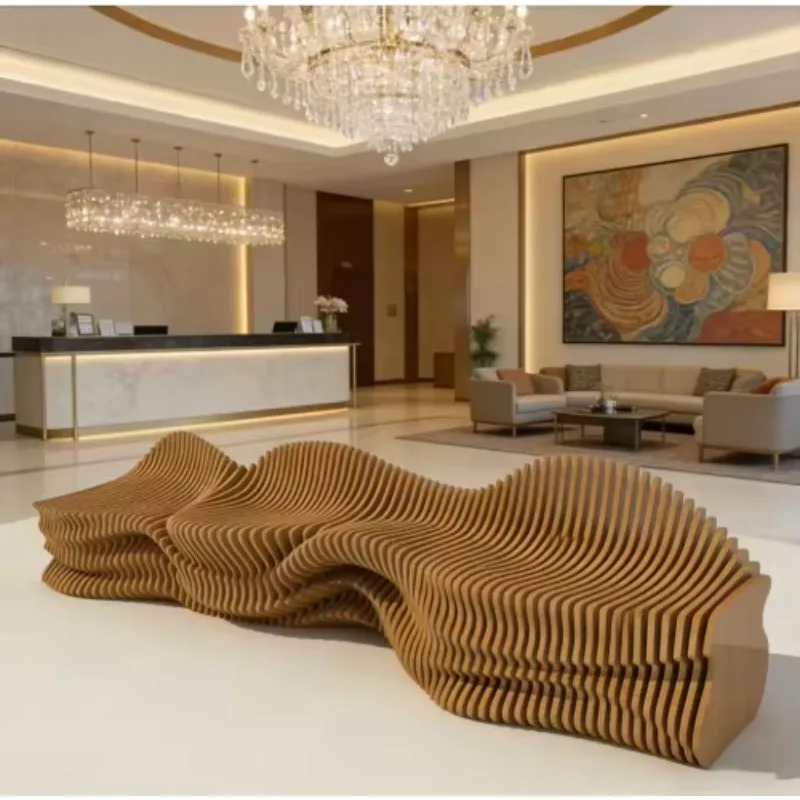 Factory Custom Wooden Bench Modern Durable Hotel Airport Waiting Chair