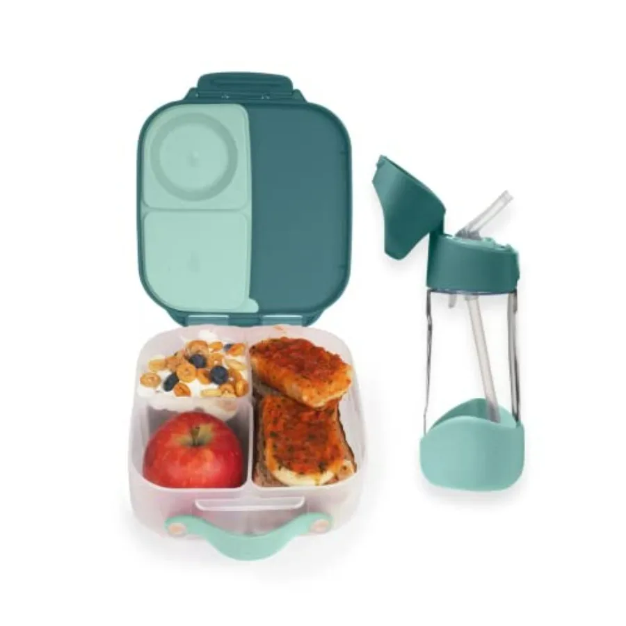 

Mini Lunchbox & 15oz Tritan Straw Water Bottle | Matching Bento Box/Lunch Box + Kids Drink Bottle | Color: Emerald Forest | Capa