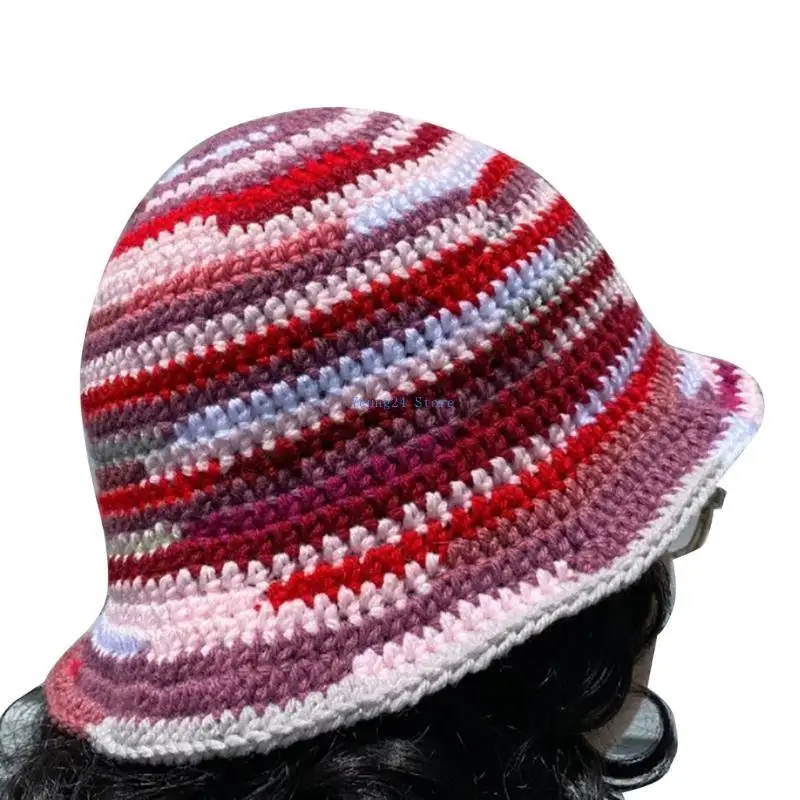 

P8DB Vacation Y2K Hat Handmade Bucket Hat Rainbow Fisherman Hat Surprise Gift