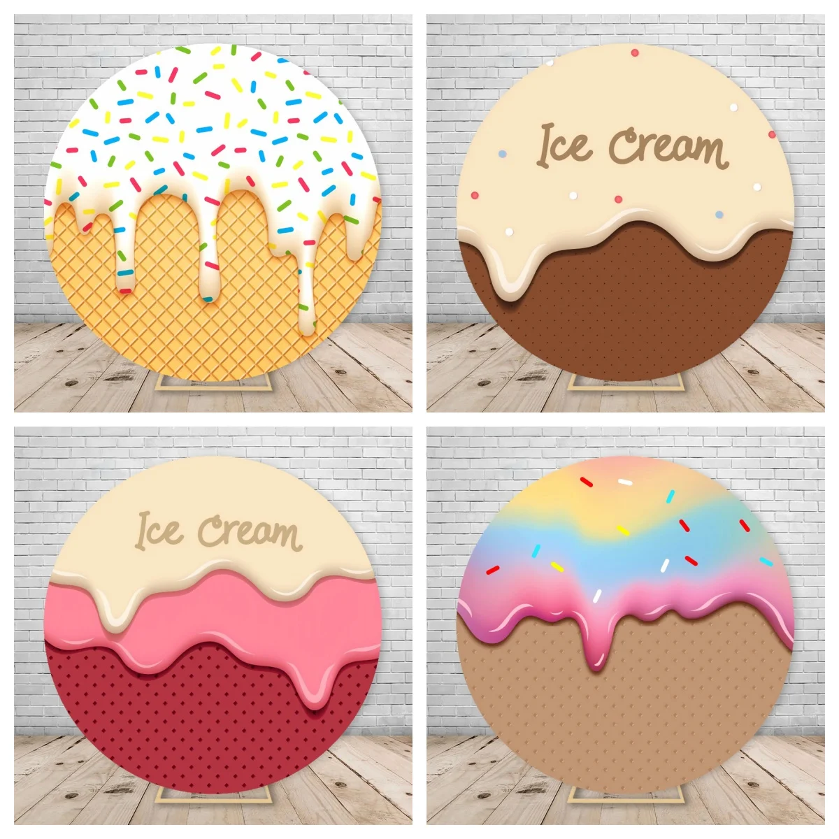 

Round Color Ice Cream Birthday Party Background Baby Shower Customizable Photo Studio Supplies Photography Background