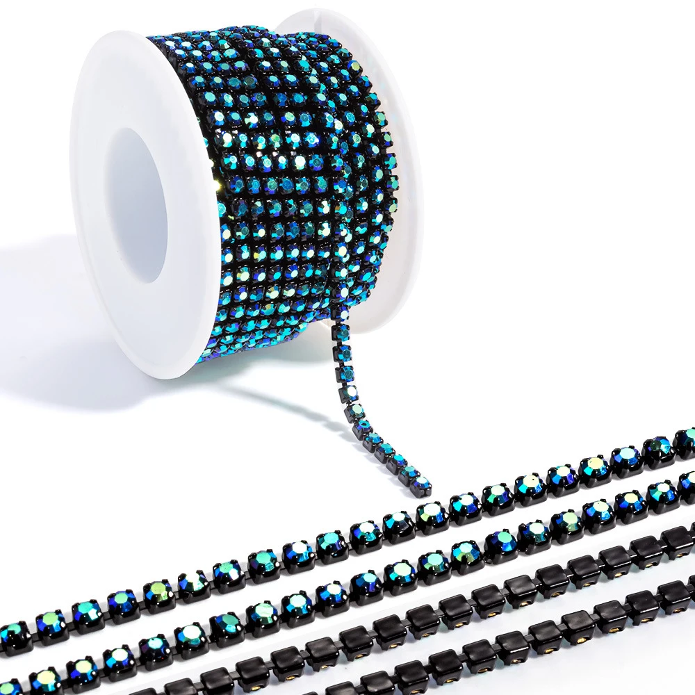 10yard/Roll 2/3MM Steentjes Trim Klauw Kristal AB Glitter Ketting Strass Glas Genaaid Strass Versieringen kleding Decoraties